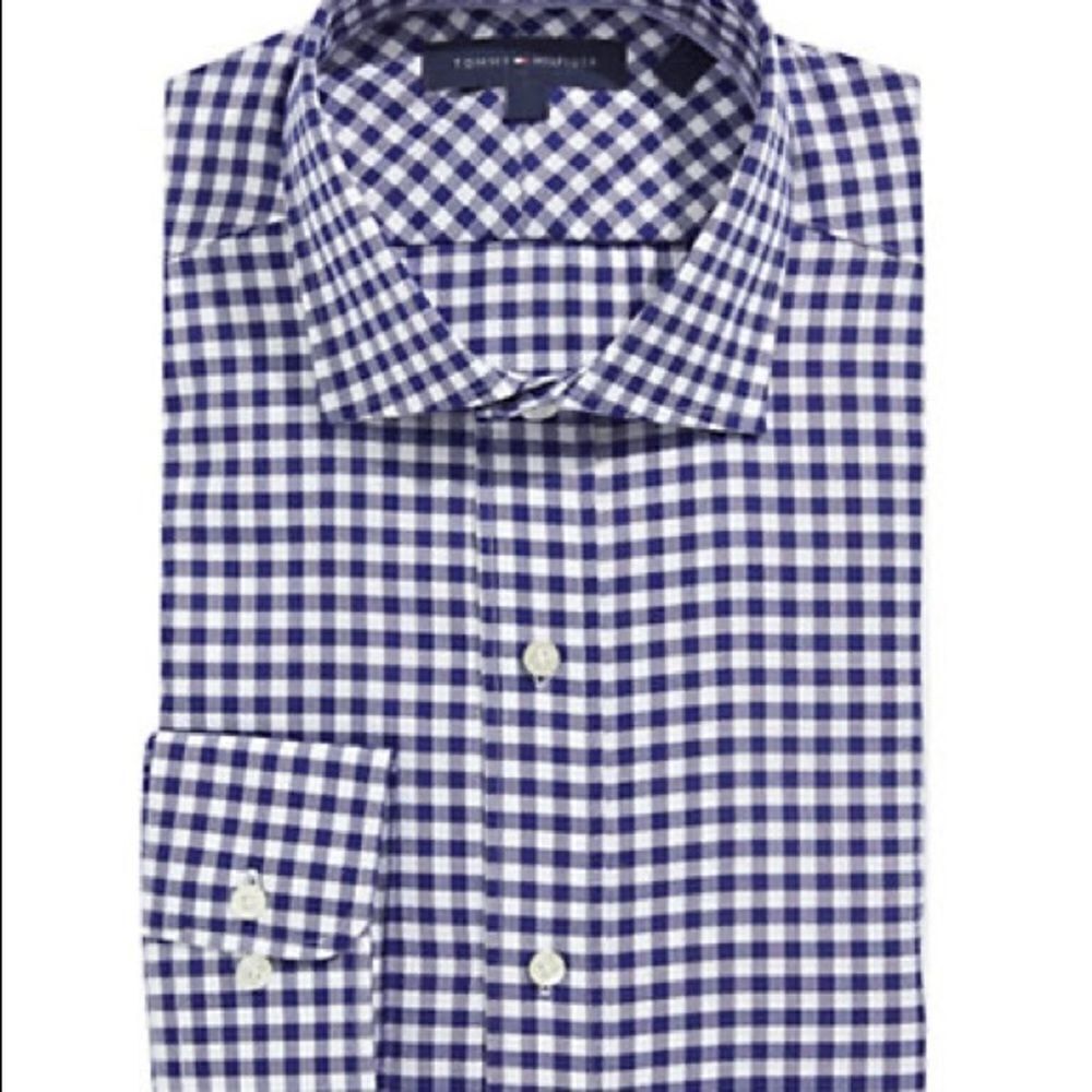 Tommy Hilfiger Chevron Check No-Iron Dress Shirt-BLUE-15.5-34/35